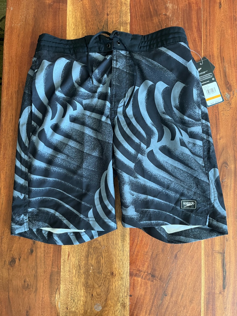 Speedo Black & Gray Patterned Swim Trunks